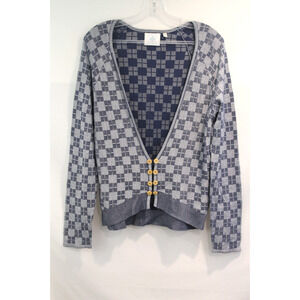 Anthropologie Sweater HWR Monogram Cardigan Womens M Blue Plaid Silk Blended